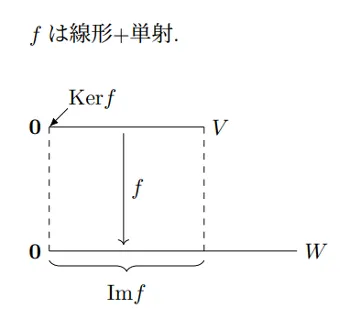 線形写像の単射性とベクトル空間の対応関係