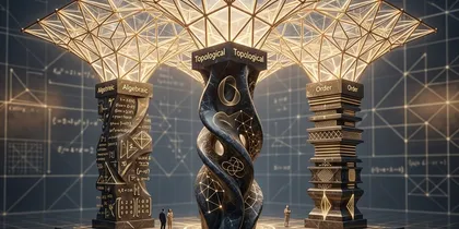 数学の3つの柱を象徴する建築的な3Dグラフィックス