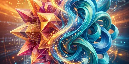 異なる幾何学的形状が融合する美しい3Dグラフィックス